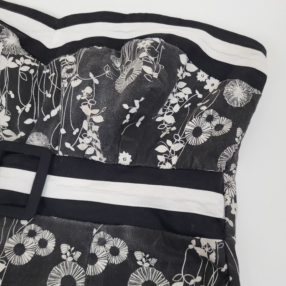 Y2K Floral Mini Strapless Babydoll Dress Petticoat Formal Size Small Black White - Picture 13 of 16